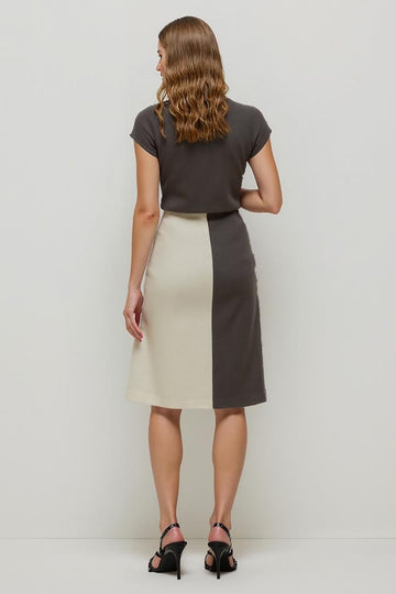 Coffee A-Line Square Neck Work Dress with Sleeves